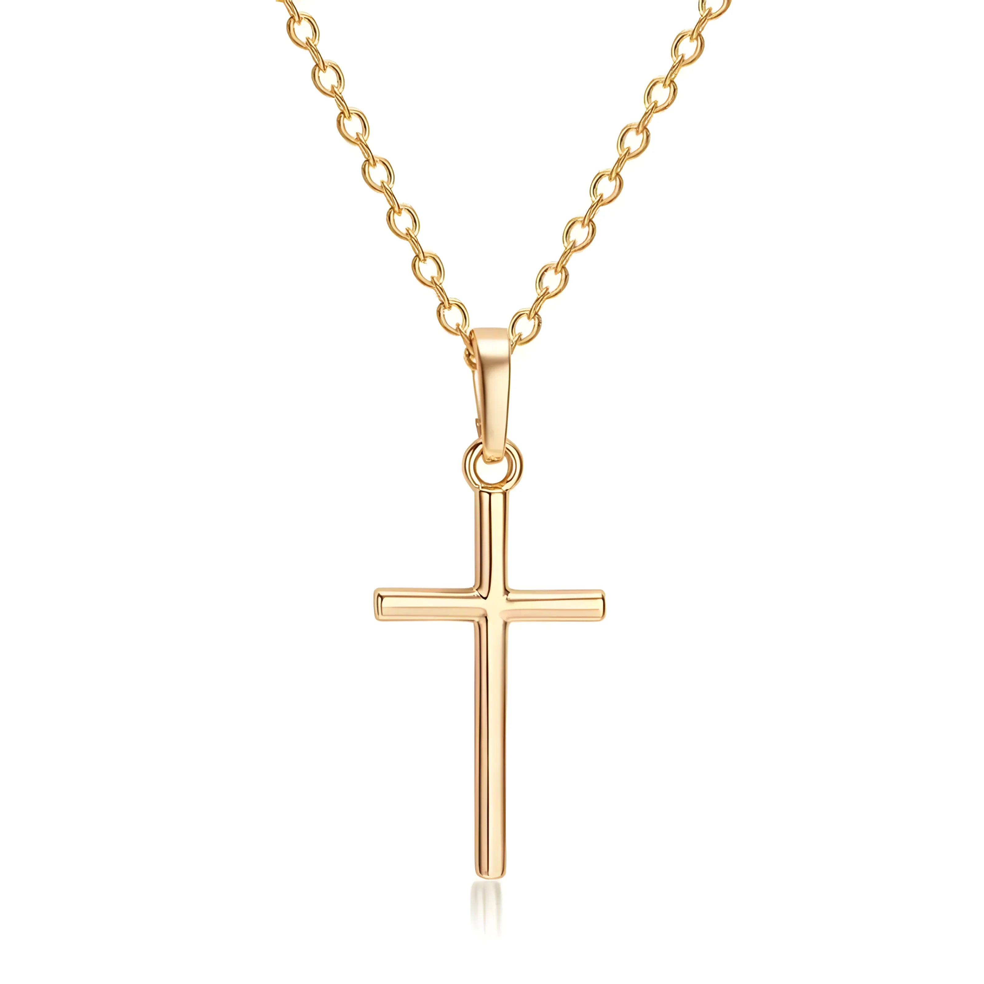 Gold cross pendant necklace, minimalist style, solid gold chain, everyday wear