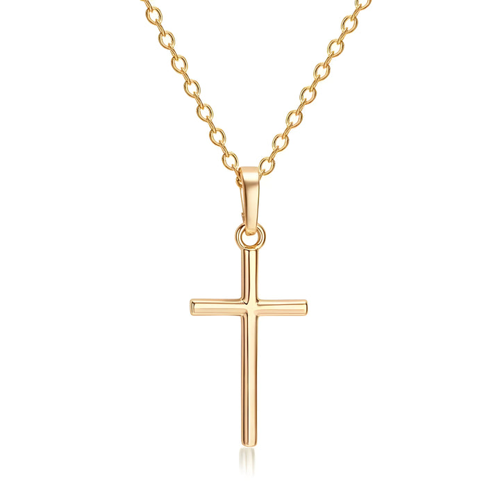 Gold cross pendant necklace, minimalist style, solid gold chain, everyday wear