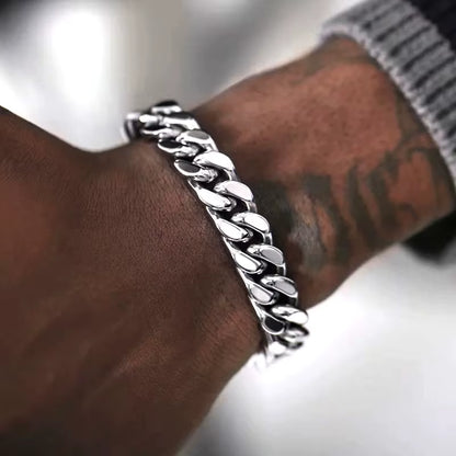 Stainless Steel Cuban Bracelet for Men, Punk Hand Chain, Male Jewelry Accessories, Gift, 8Mm-14Mm Wide