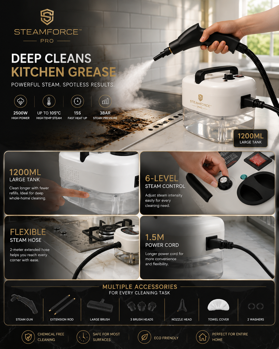 SteamForce™ Pro High-Pressure Handheld Steam Cleaner