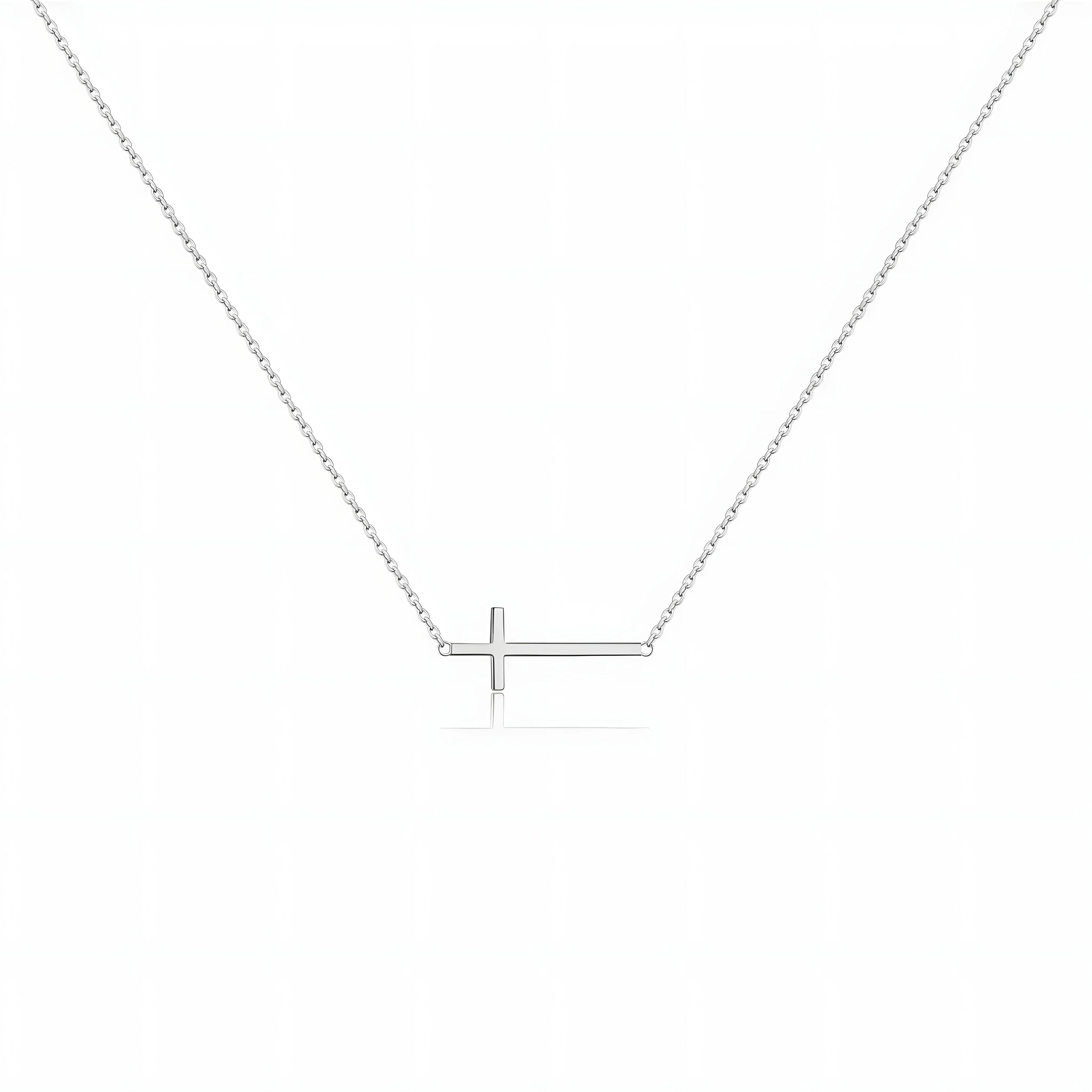 Sterling Silver Cross Necklace, minimal silver jewelry with horizontal cross pendant on chain