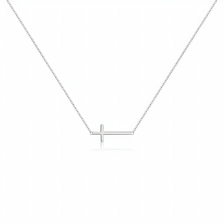 Sterling Silver Cross Necklace, minimal silver jewelry with horizontal cross pendant on chain