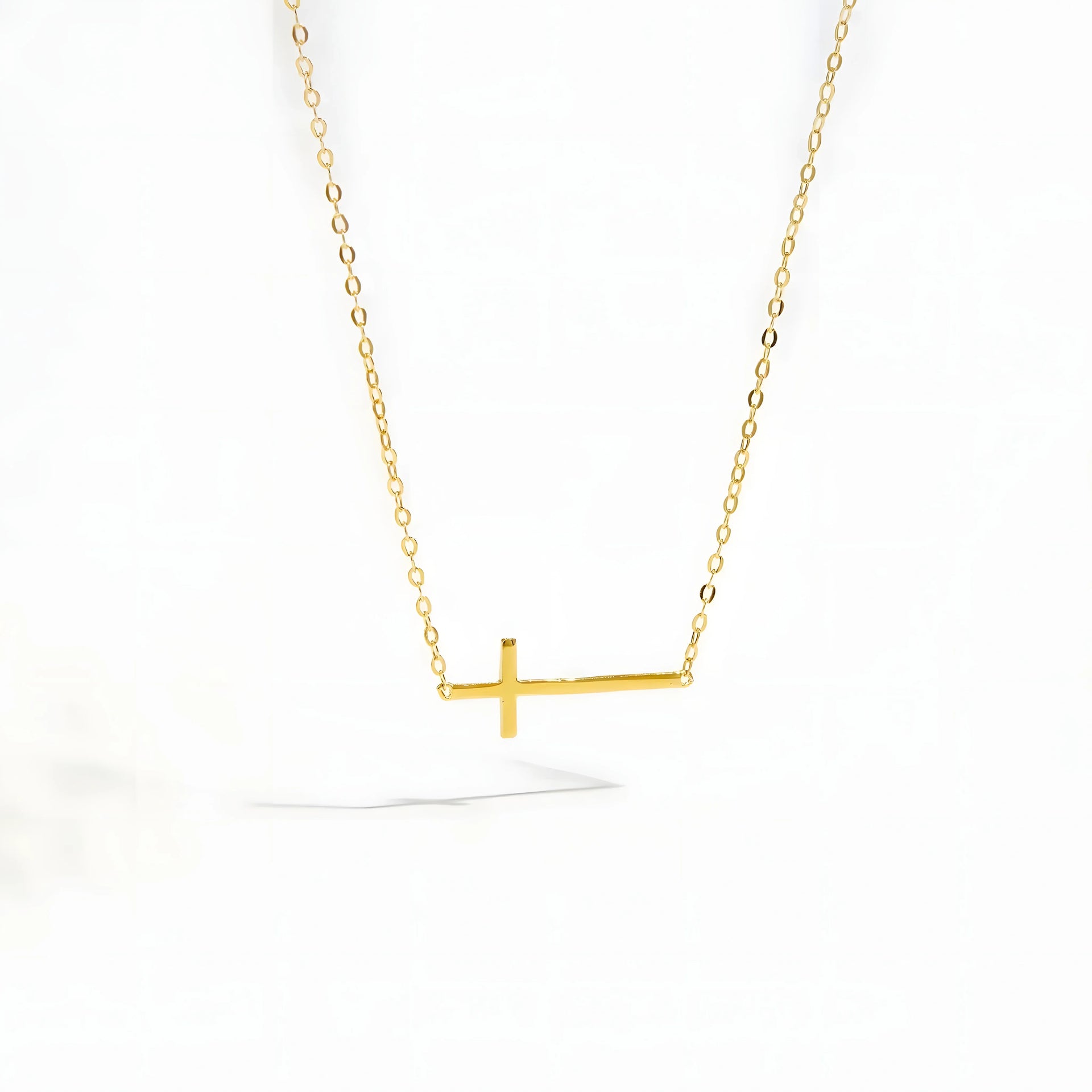 Gold vermeil cross necklace, minimalist jewelry, thin chain, horizontal pendant style