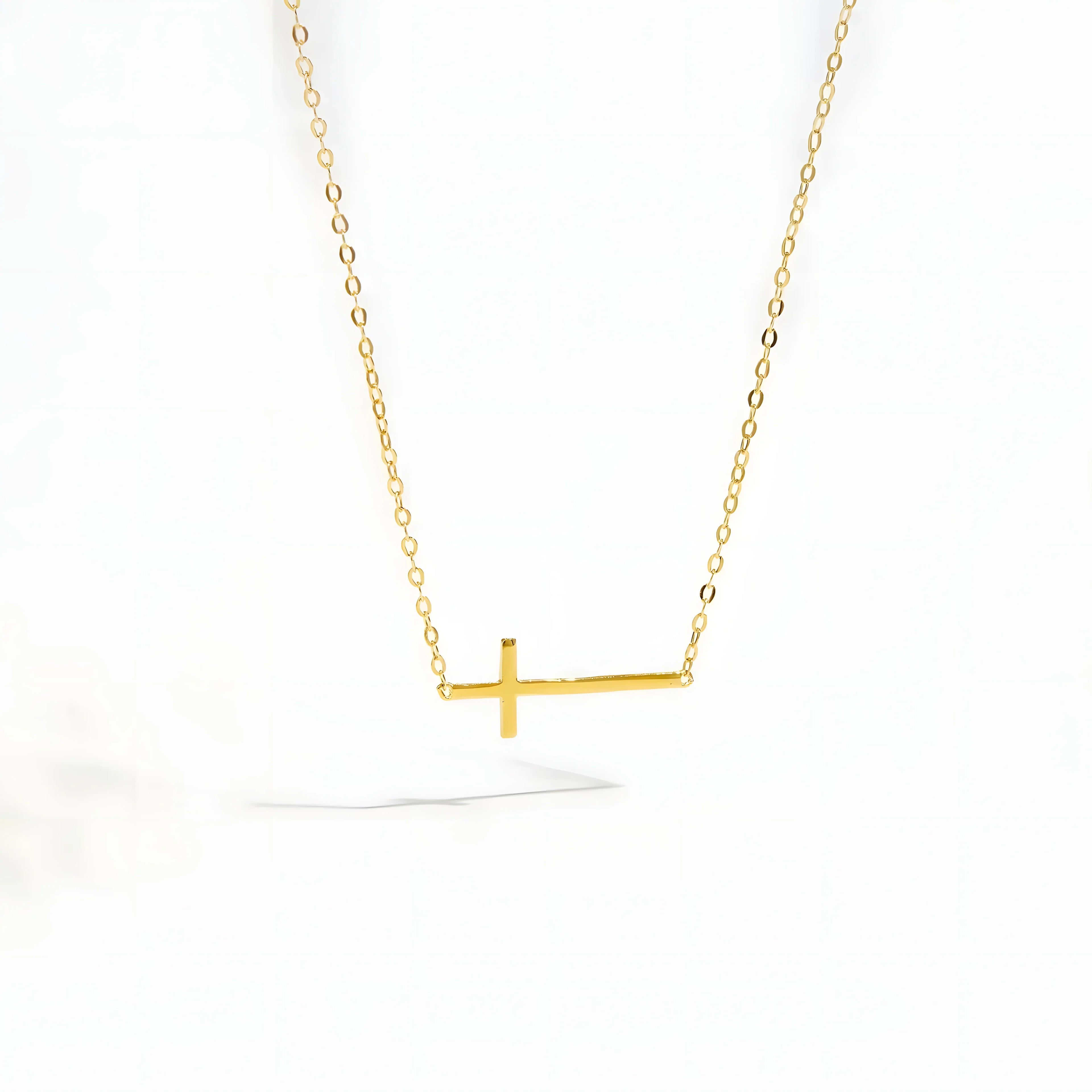 Gold vermeil cross necklace, minimalist jewelry, thin chain, horizontal pendant style
