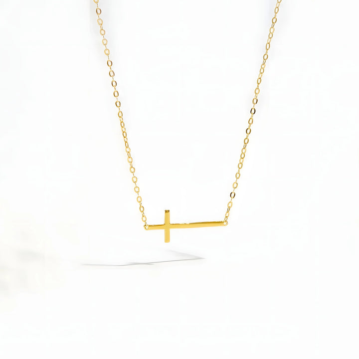 Gold vermeil cross necklace, minimalist jewelry, thin chain, horizontal pendant style