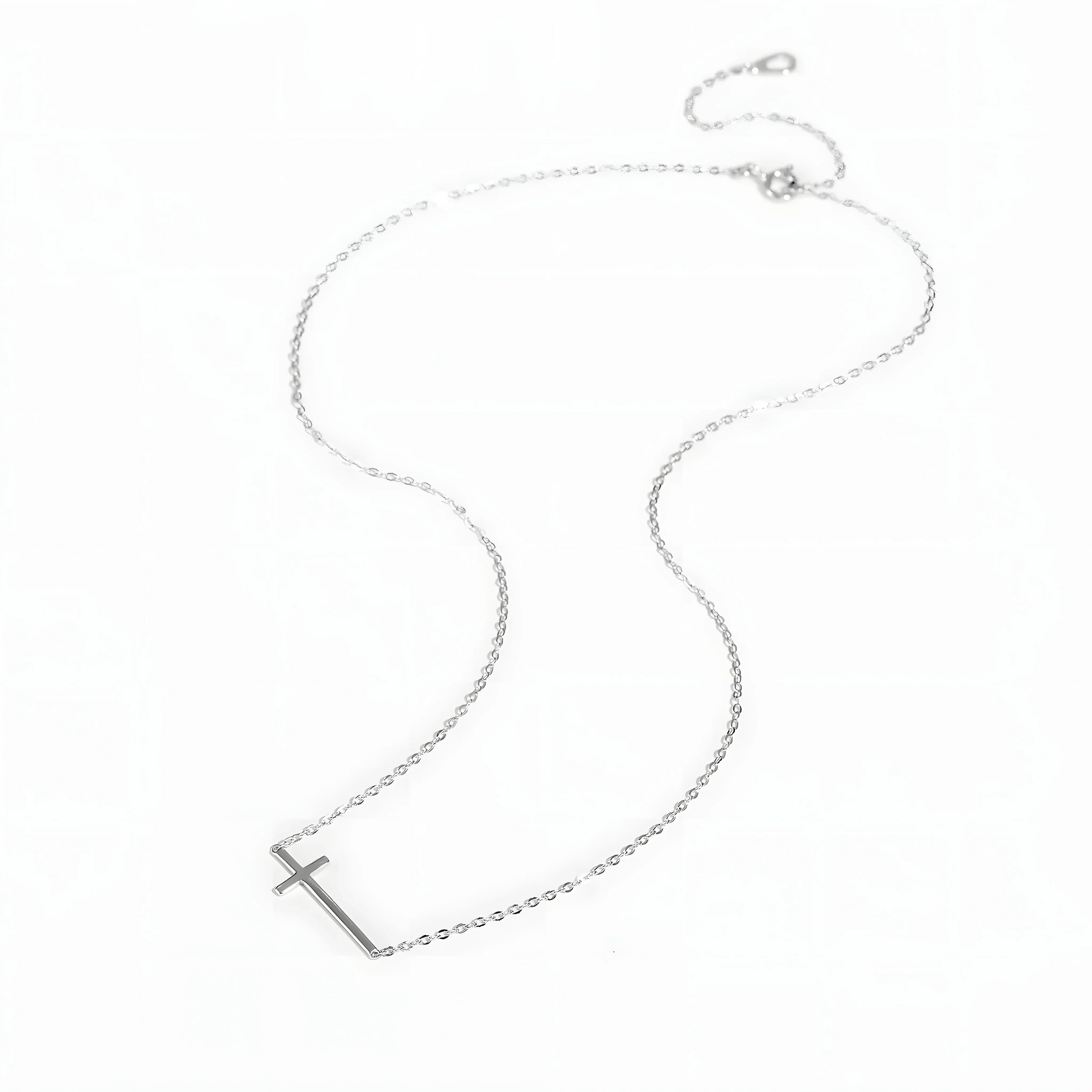 Sterling Silver Cross Necklace, minimalist jewelry with delicate silver chain and simple cross pendant.