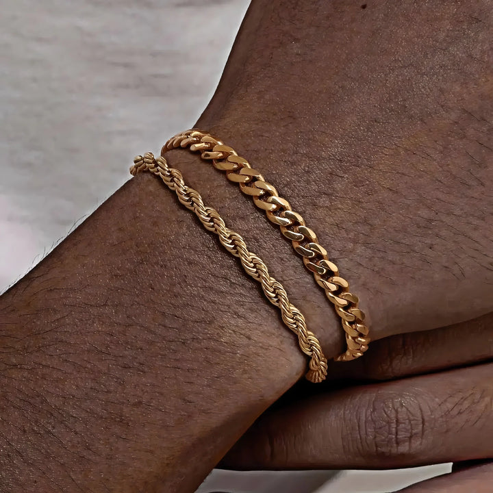 Gold rope and curb chain bracelets, minimalist style, high-quality material, everyday wear