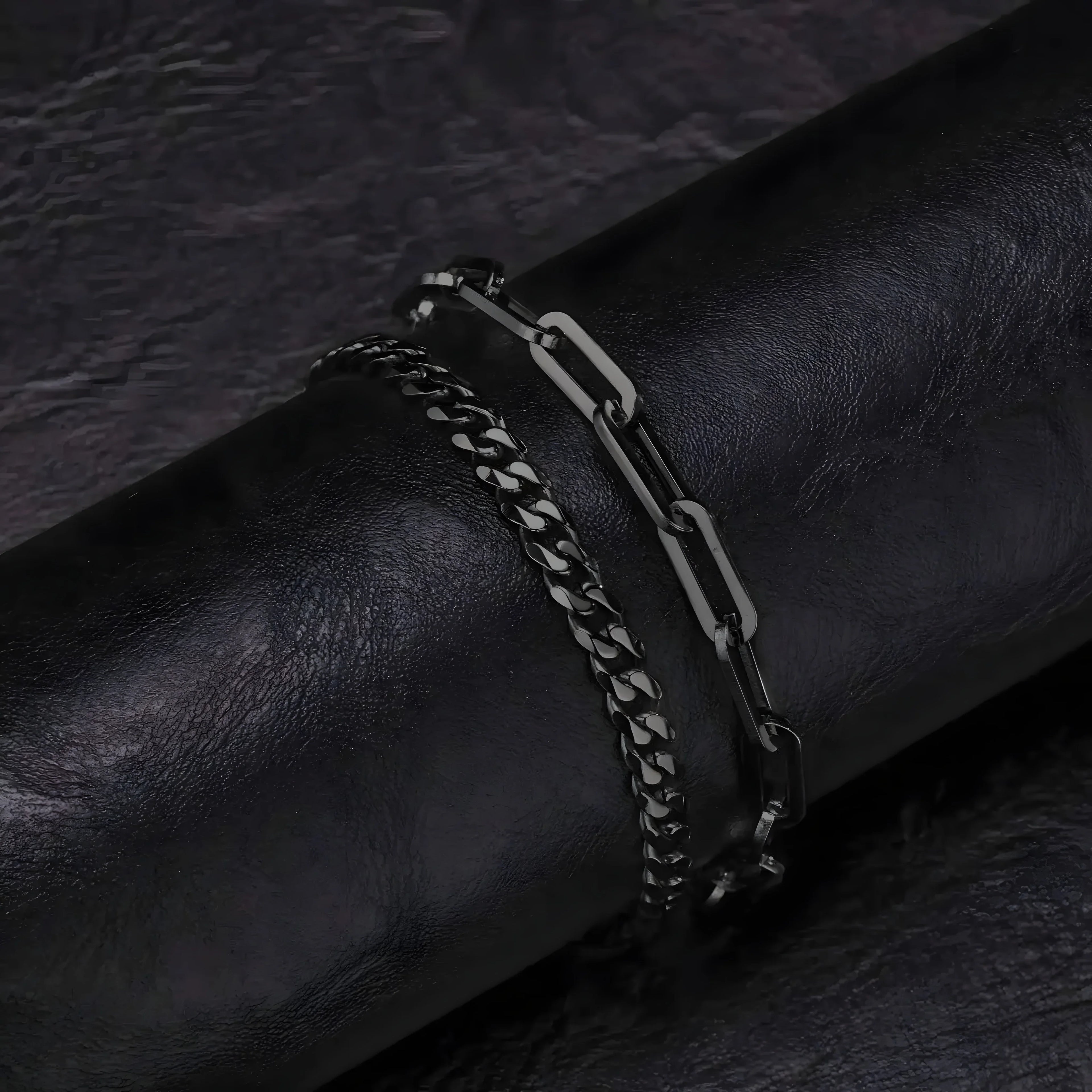 Black stainless steel chain bracelet with minimalist design for everyday wear