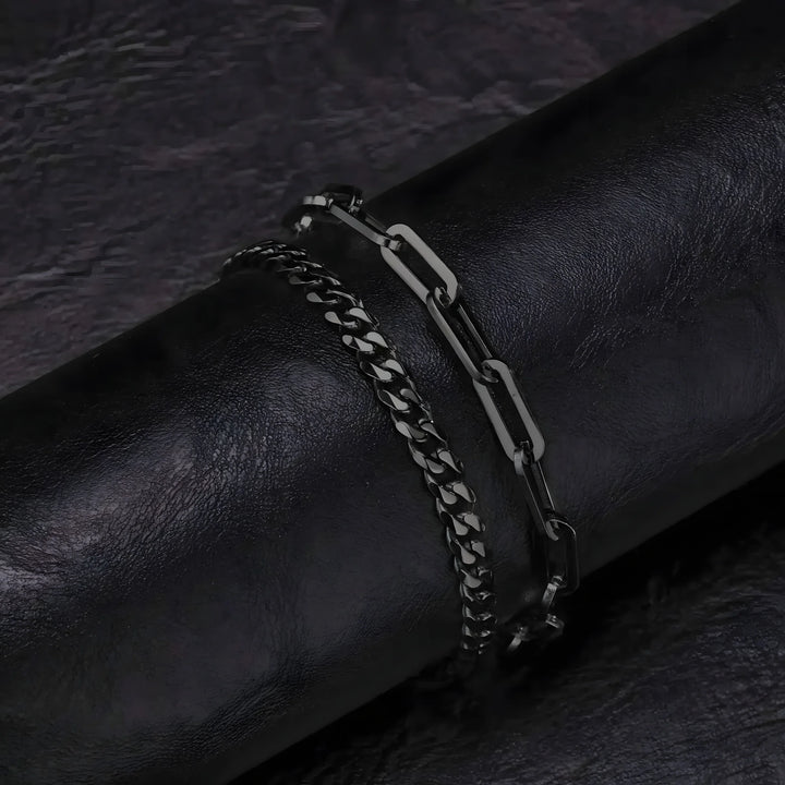 Black stainless steel chain bracelet with minimalist design for everyday wear