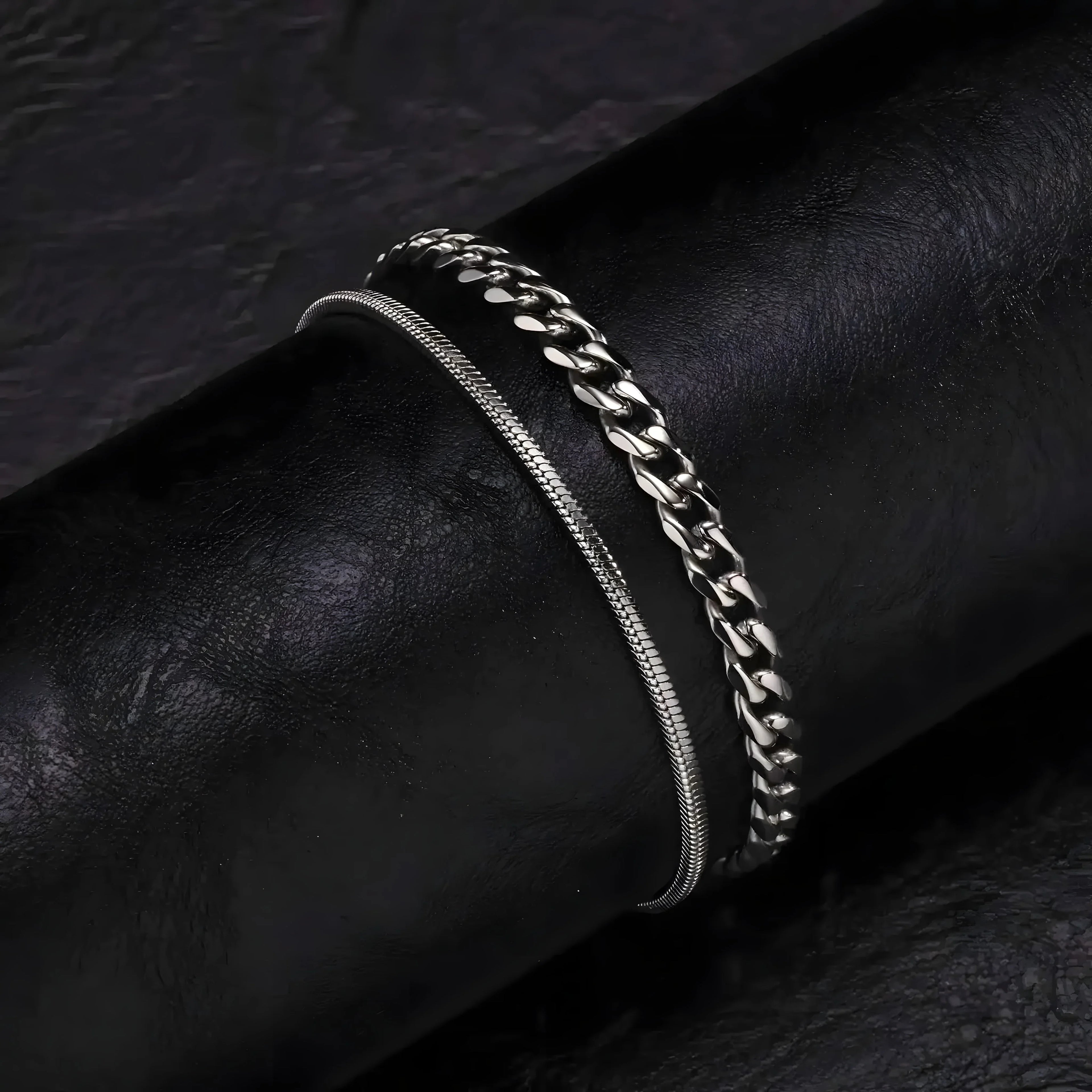 Silver chain bracelet and snake chain, minimalist style, high-quality metal, sleek design for everyday wear
