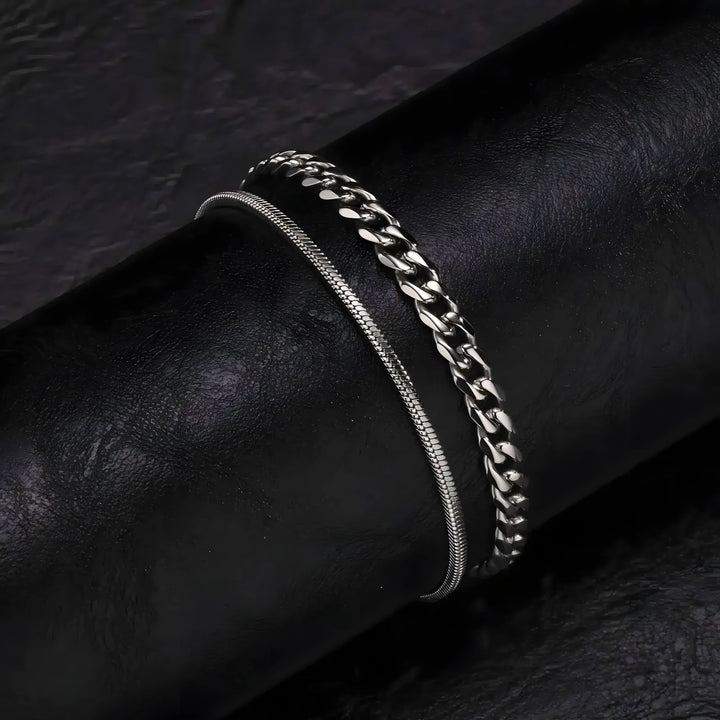 Silver chain bracelet and snake chain, minimalist style, high-quality metal, sleek design for everyday wear