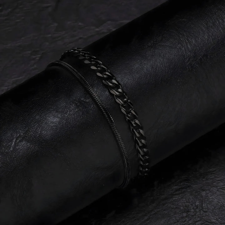 Black stainless steel chain bracelet with minimalist design for everyday wear