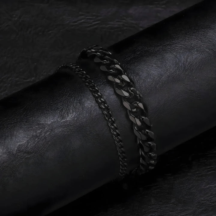 Black stainless steel chain bracelet with minimalist design for everyday wear