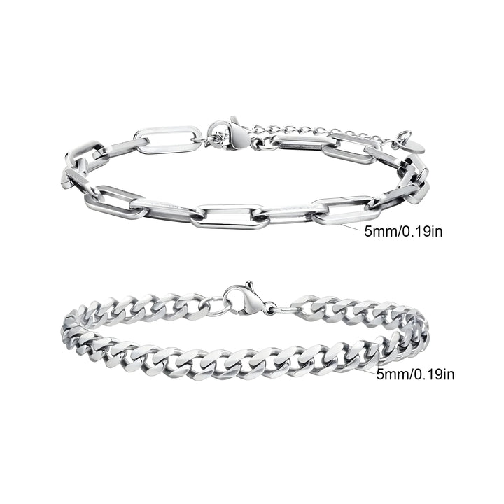Silver link chain bracelets, 5mm width, minimalist style, stainless steel, everyday wear