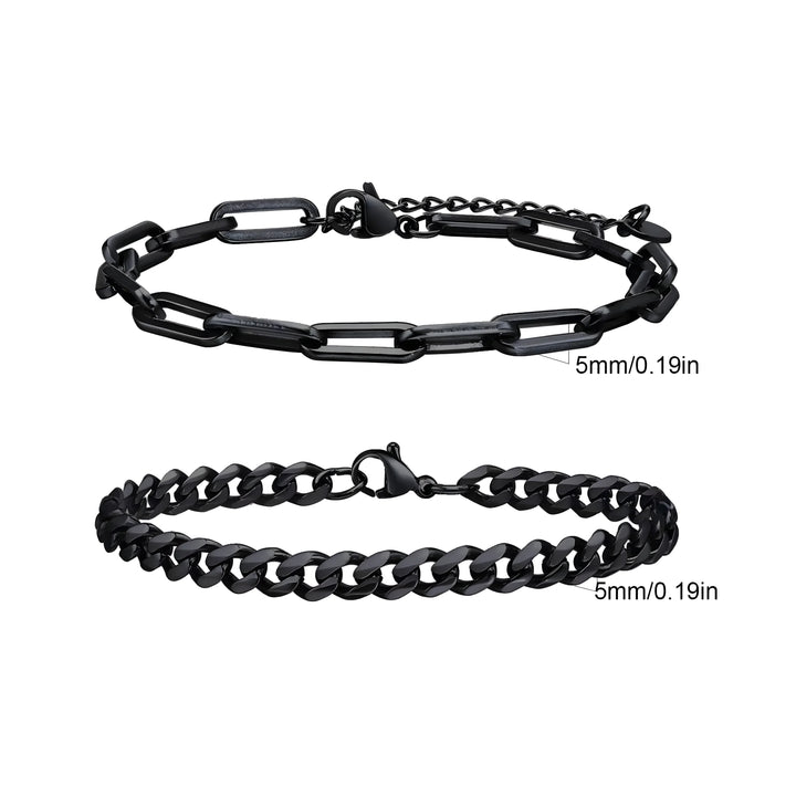 Black link chain bracelet, 5mm, minimalist style, high-quality metal