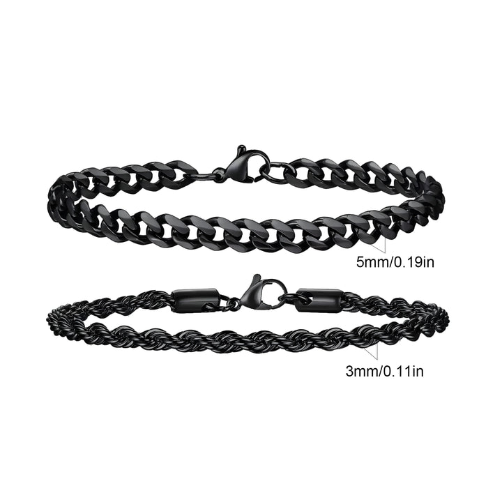 Black stainless steel chain bracelets, 5mm and 3mm, minimalist design for everyday wear