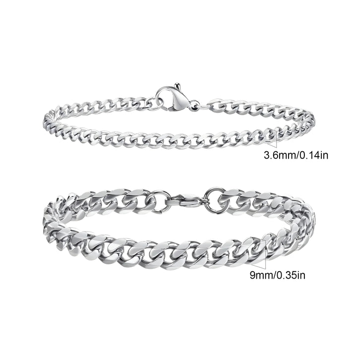 Silver curb chain bracelet, 3.6mm and 9mm widths, minimalist style for everyday wear