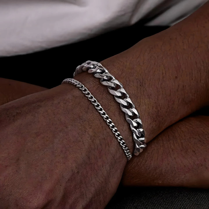 Silver chain bracelets for men, minimalist style, polished metal, everyday wear