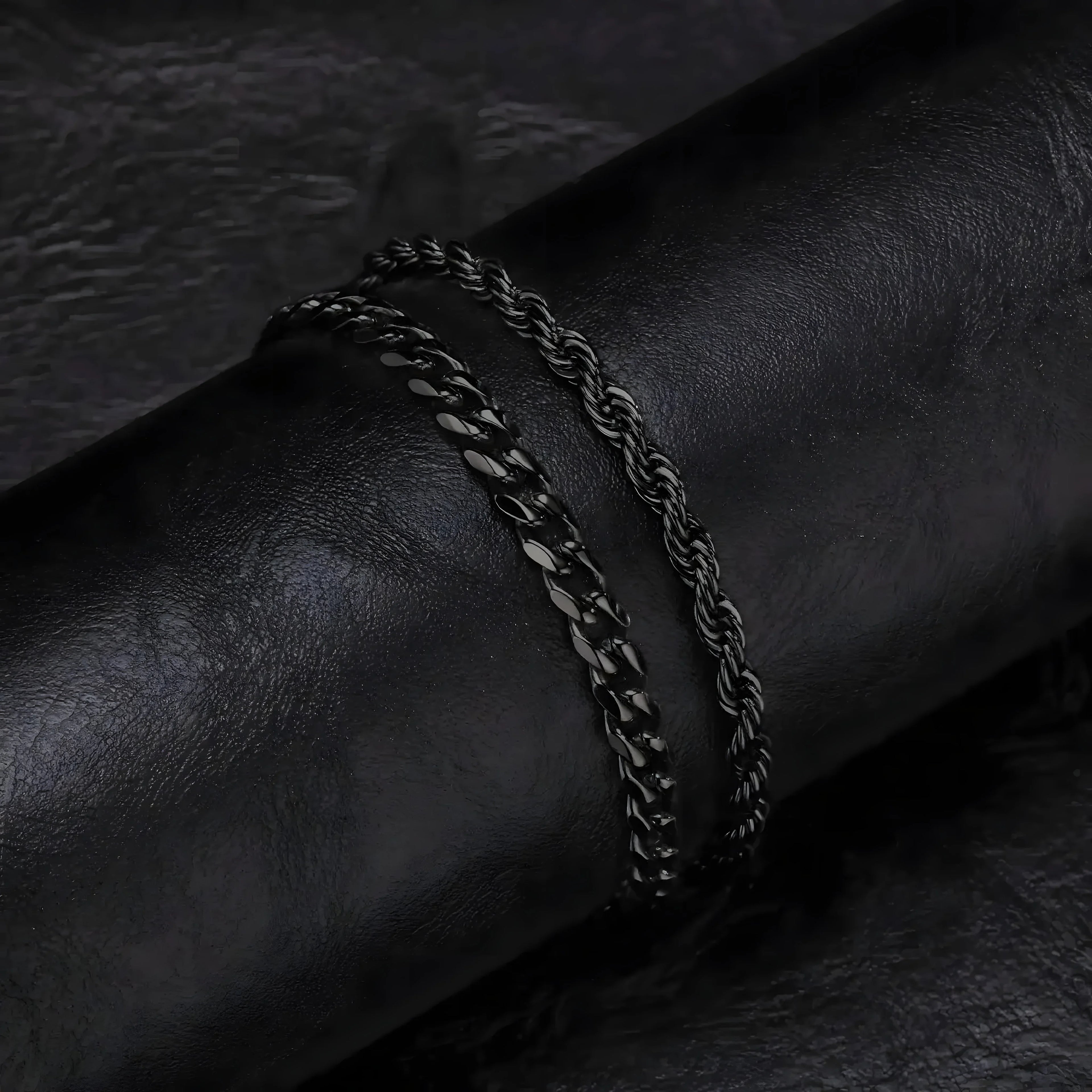 Black stainless steel chain bracelet with sleek, minimal design for everyday wear