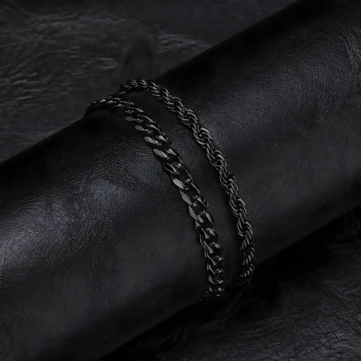 Black stainless steel chain bracelet with sleek, minimal design for everyday wear