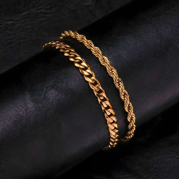 Gold chain bracelets with twisted and curb links, elegant minimalist style for everyday wear