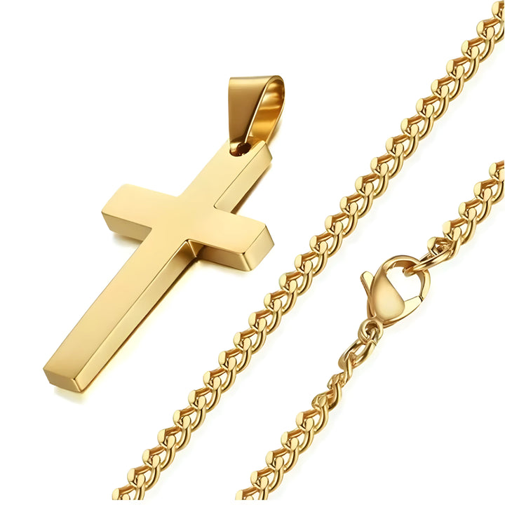 Titan Cross Necklace gold stainless steel cross pendant with curb chain, minimal modern style