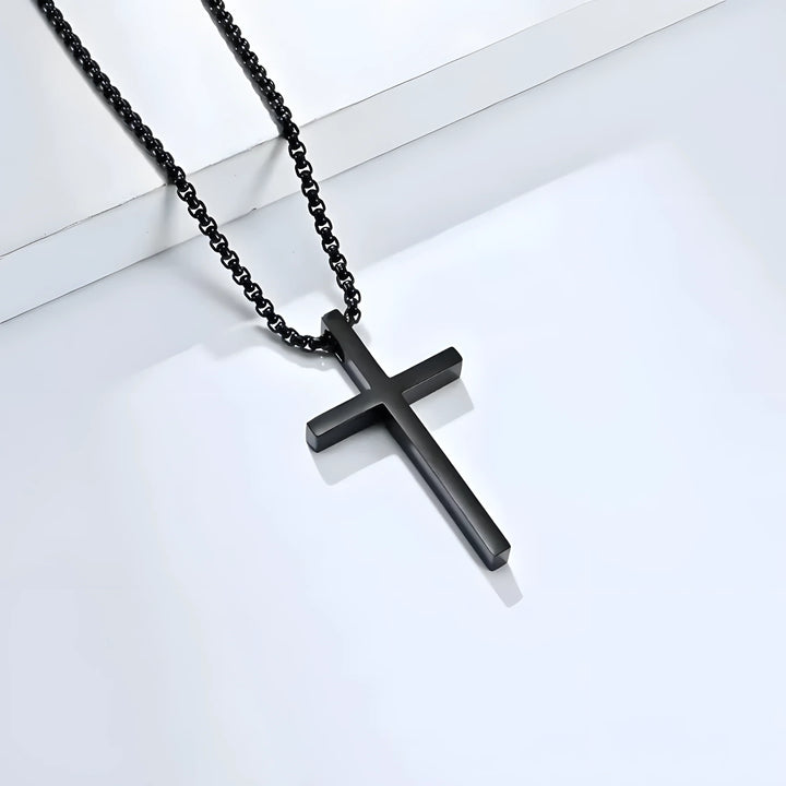 Titan Cross Necklace black stainless steel cross pendant chain minimal style jewelry