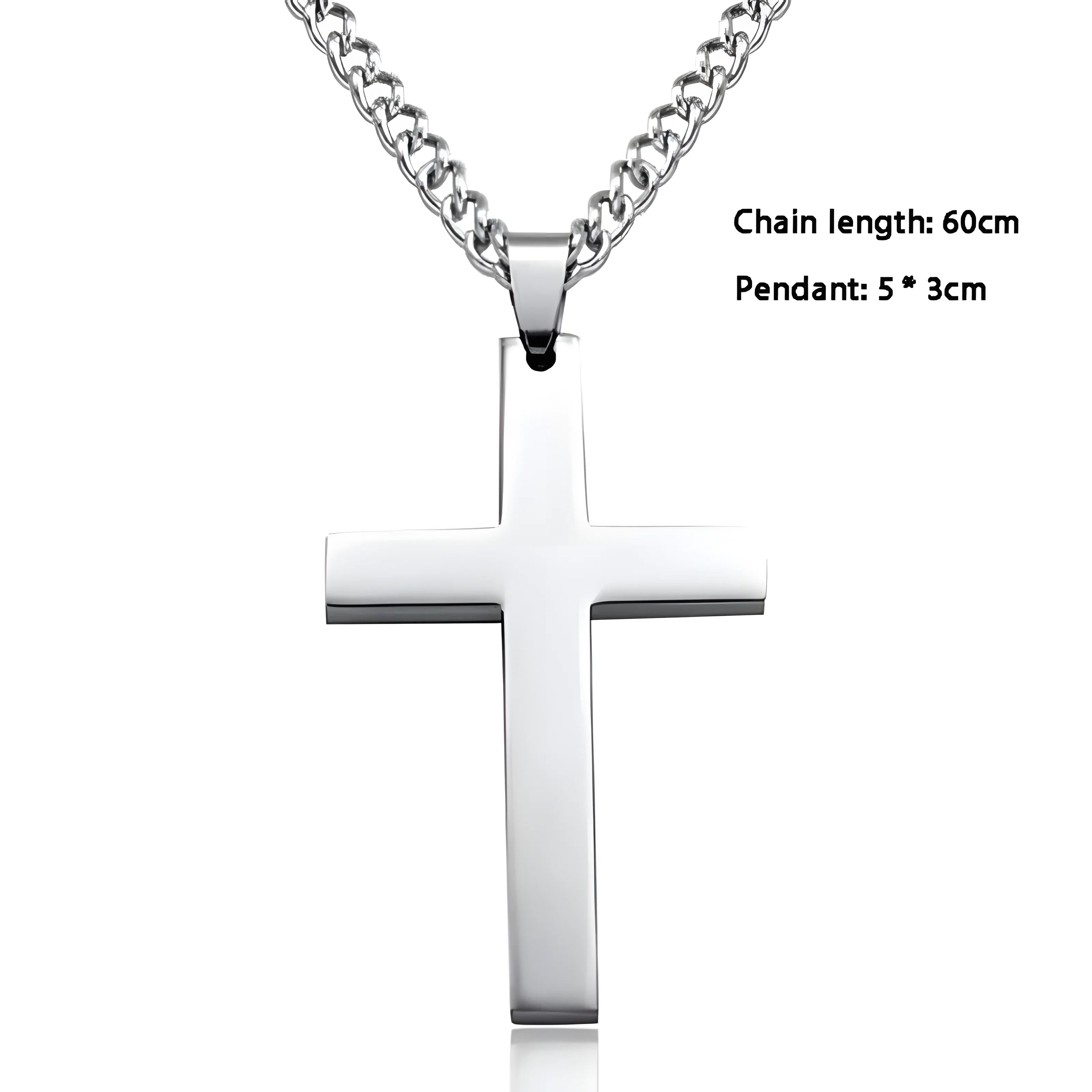 Titan Cross Necklace silver stainless steel cross pendant with curb chain, minimal style jewelry