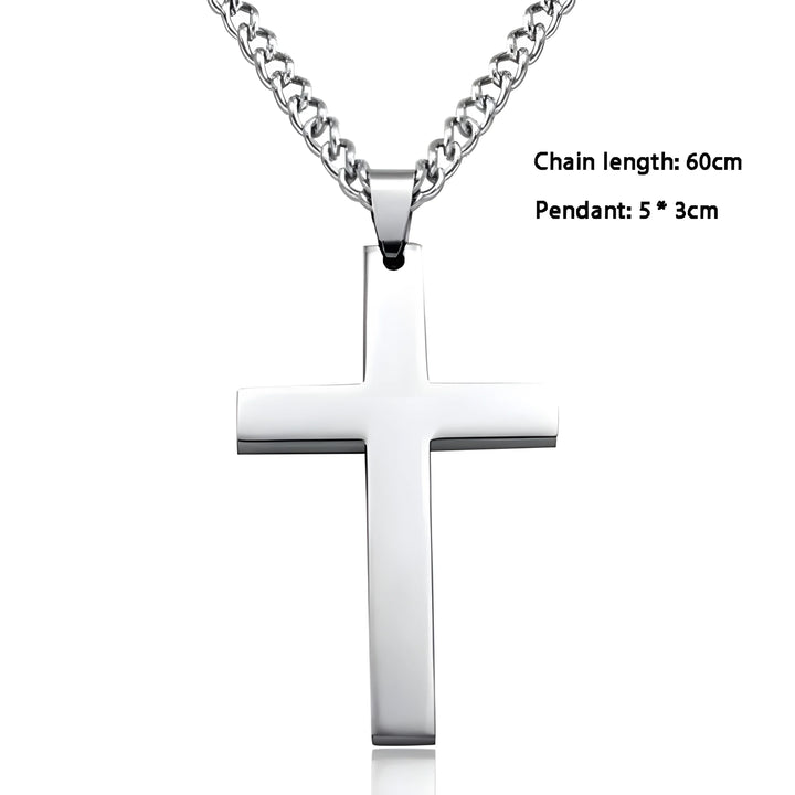 Titan Cross Necklace silver stainless steel cross pendant with curb chain, minimal style jewelry