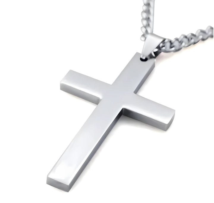 Titan Cross Necklace silver stainless steel minimalist cross pendant jewelry