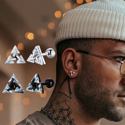 Elevate Your Style with Triangle Crystal Zircon Stud Earrings for Men - Stainless Steel Geometric Minimalist Design