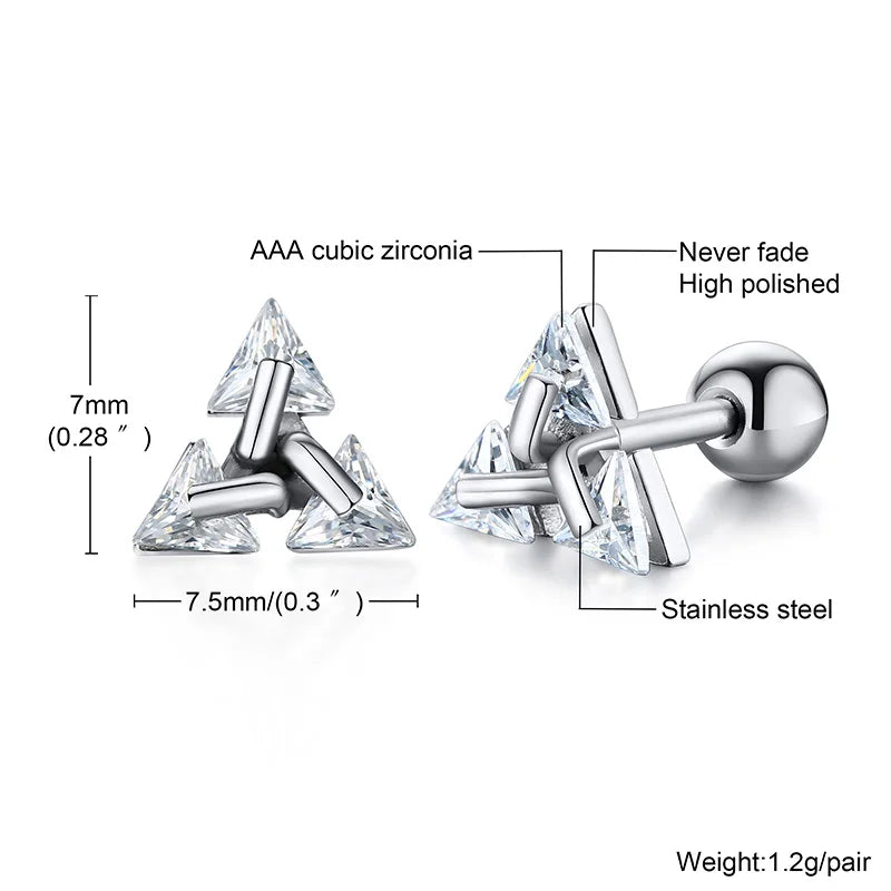 Elevate Your Style with Triangle Crystal Zircon Stud Earrings for Men - Stainless Steel Geometric Minimalist Design