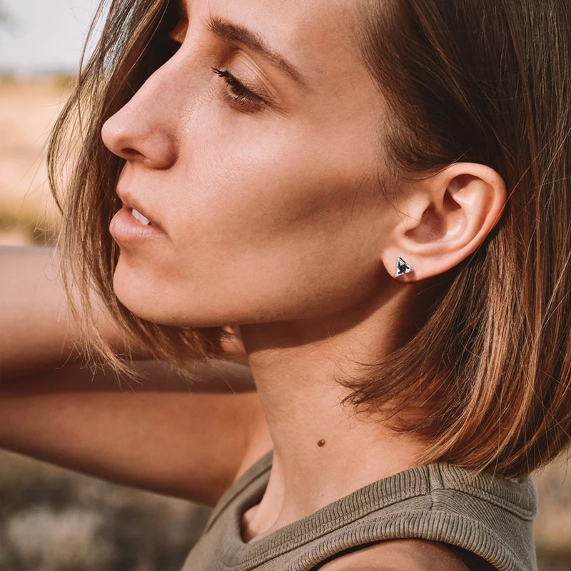 Elevate Your Style with Triangle Crystal Zircon Stud Earrings for Men - Stainless Steel Geometric Minimalist Design