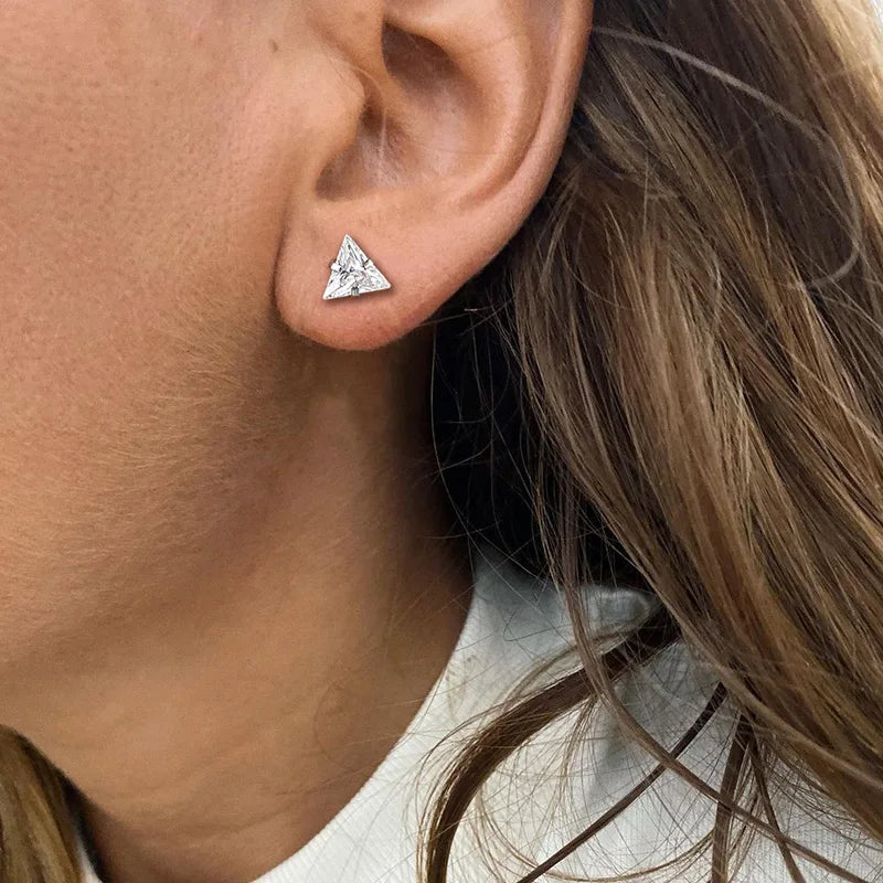 Elevate Your Style with Triangle Crystal Zircon Stud Earrings for Men - Stainless Steel Geometric Minimalist Design