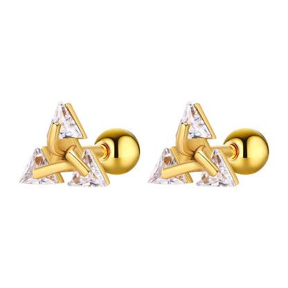 Elevate Your Style with Triangle Crystal Zircon Stud Earrings for Men - Stainless Steel Geometric Minimalist Design