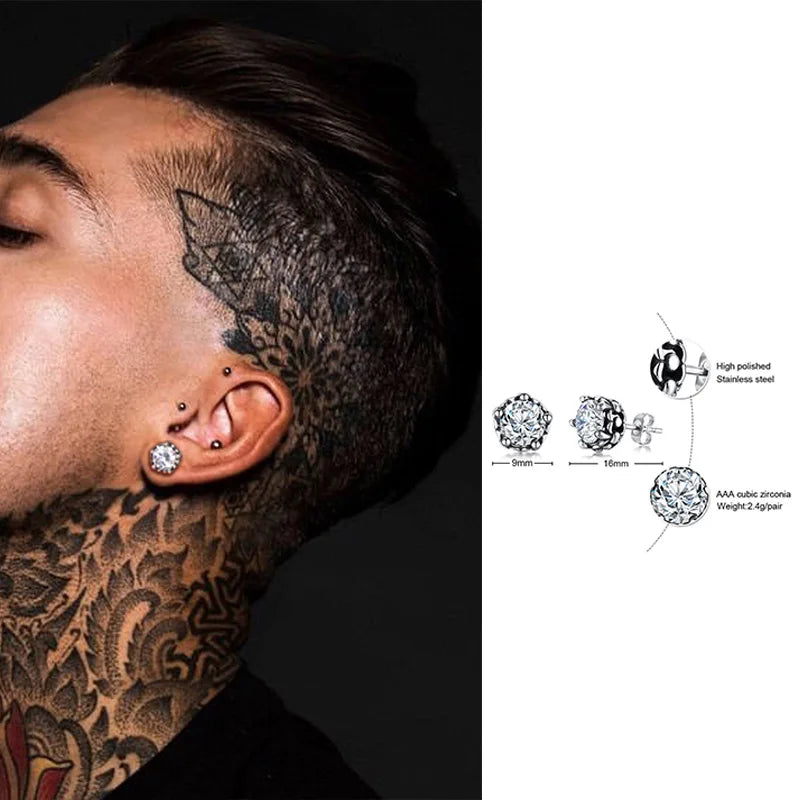 Elevate Your Style with Triangle Crystal Zircon Stud Earrings for Men - Stainless Steel Geometric Minimalist Design