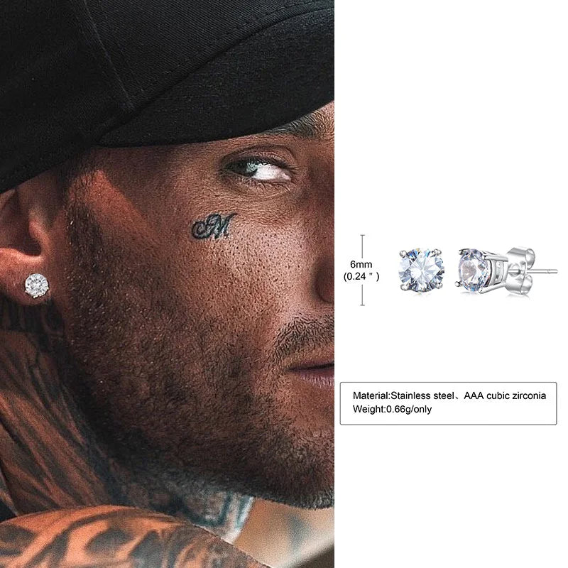 Elevate Your Style with Triangle Crystal Zircon Stud Earrings for Men - Stainless Steel Geometric Minimalist Design