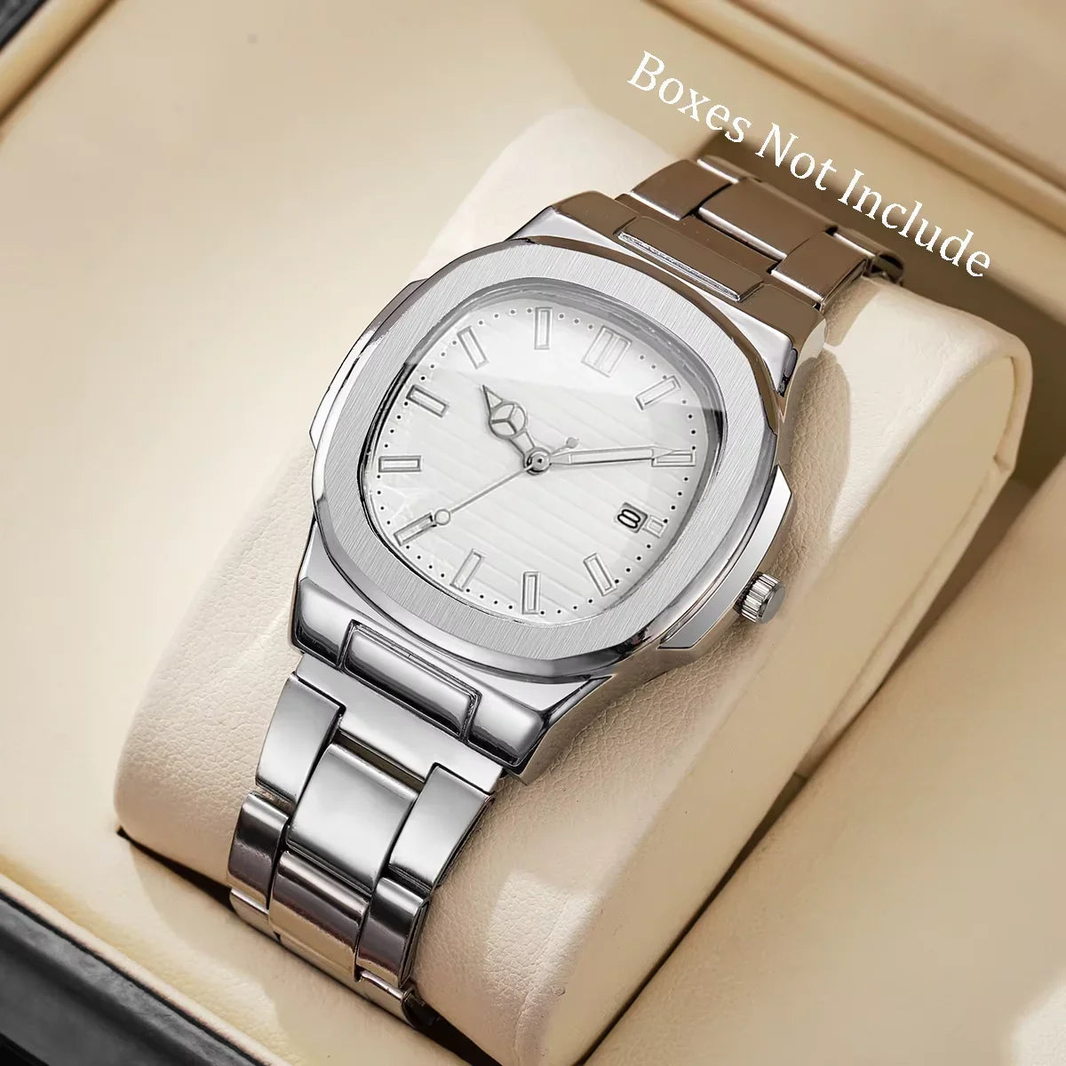 Velqo Essential steel watch, silver bracelet, minimal steel case, modern men’s jewelry style