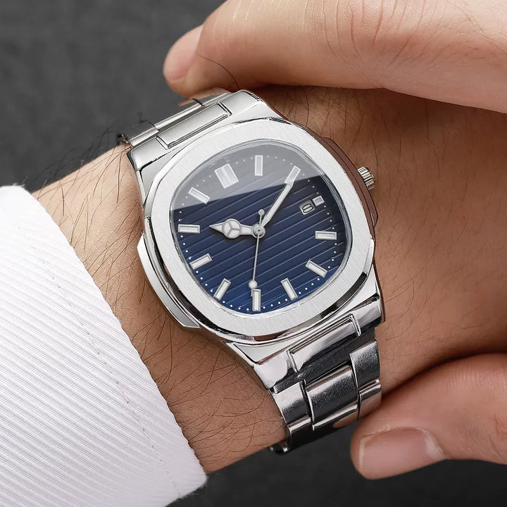 Velqo Essential Steel Watch, silver stainless steel, blue dial, minimalist men's style