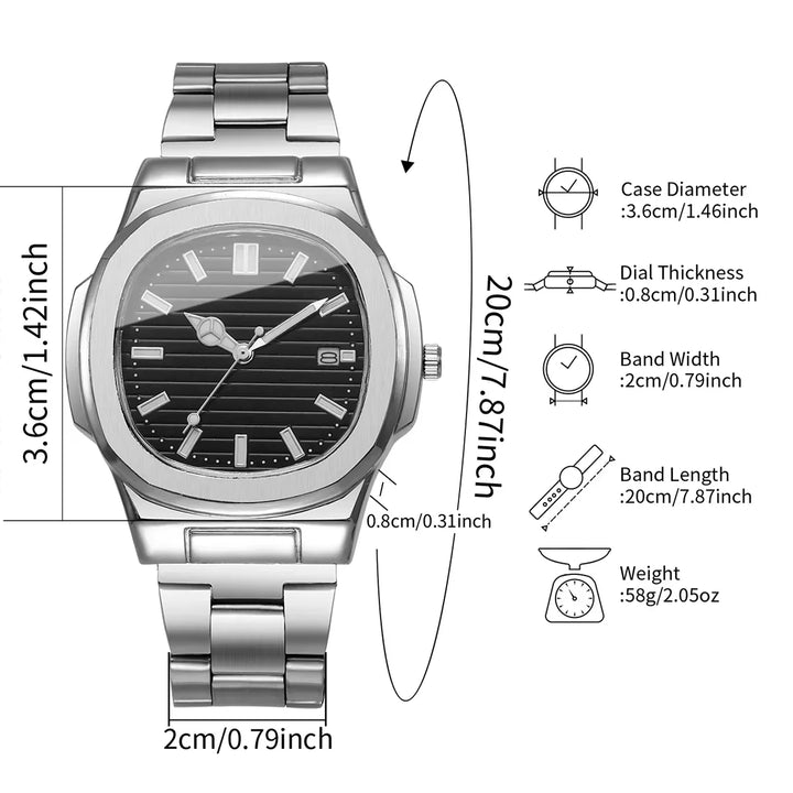 Velqo Essential steel watch, silver metal wristwatch with black dial, minimal modern style