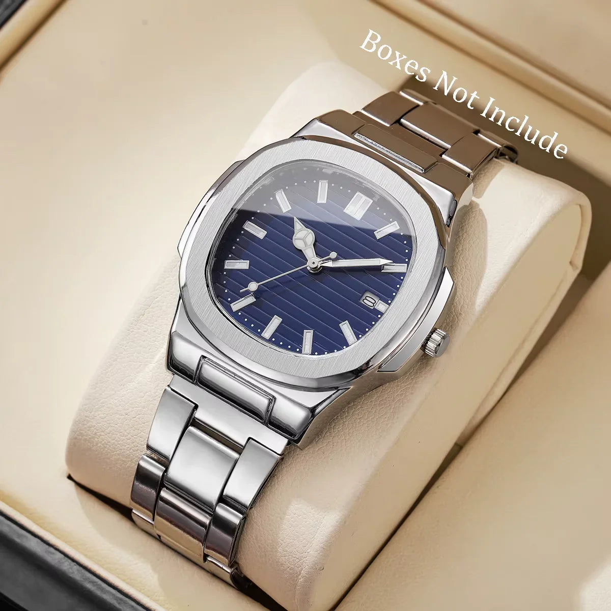 Velqo Essential Steel Watch, silver stainless steel men's watch with blue dial, minimal style