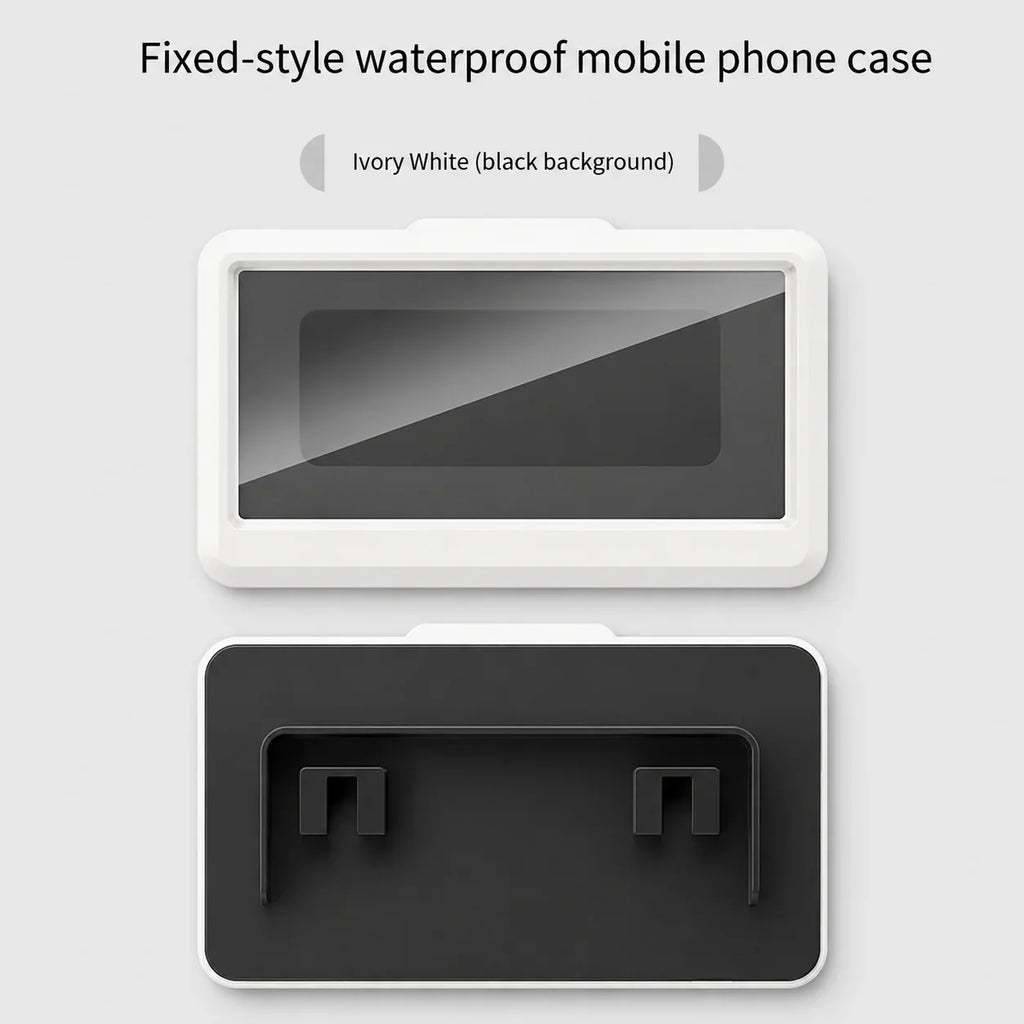 Ivory white fixed-style waterproof mobile phone case with clear front and black back