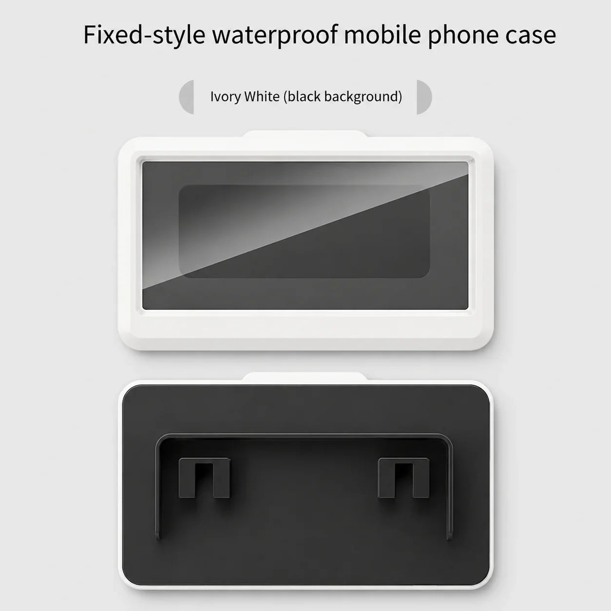 Ivory white fixed-style waterproof mobile phone case with clear front and black back