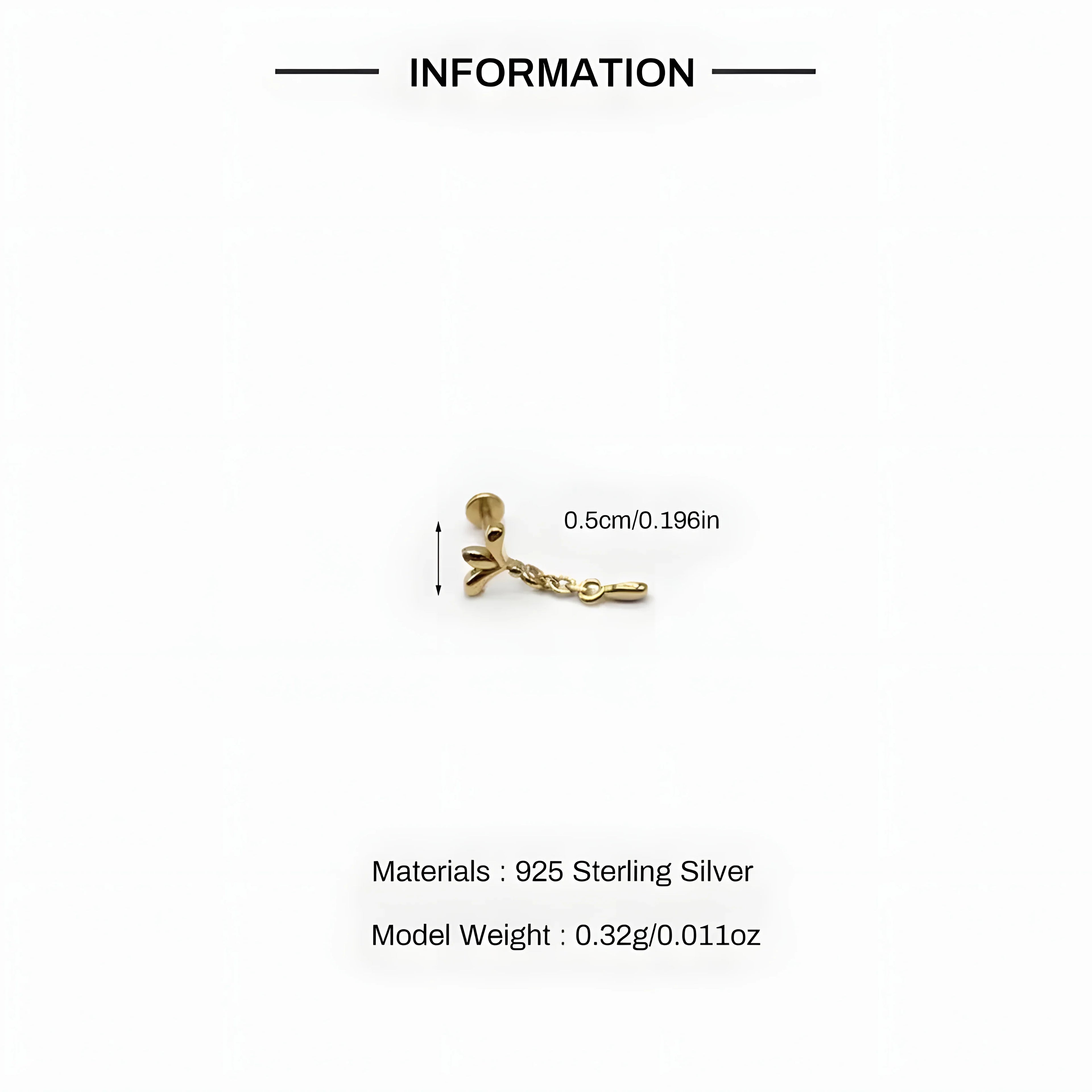 Gold zircon stud earring, 925 sterling silver, minimal design, 0.5cm, delicate jewelry