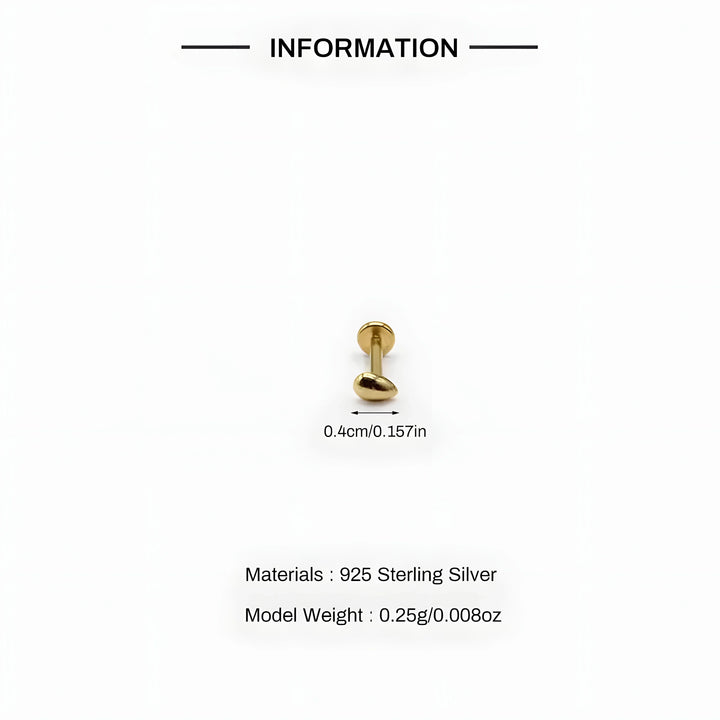 Gold zircon stud earring, 925 sterling silver, minimal style, 0.4cm size on white background