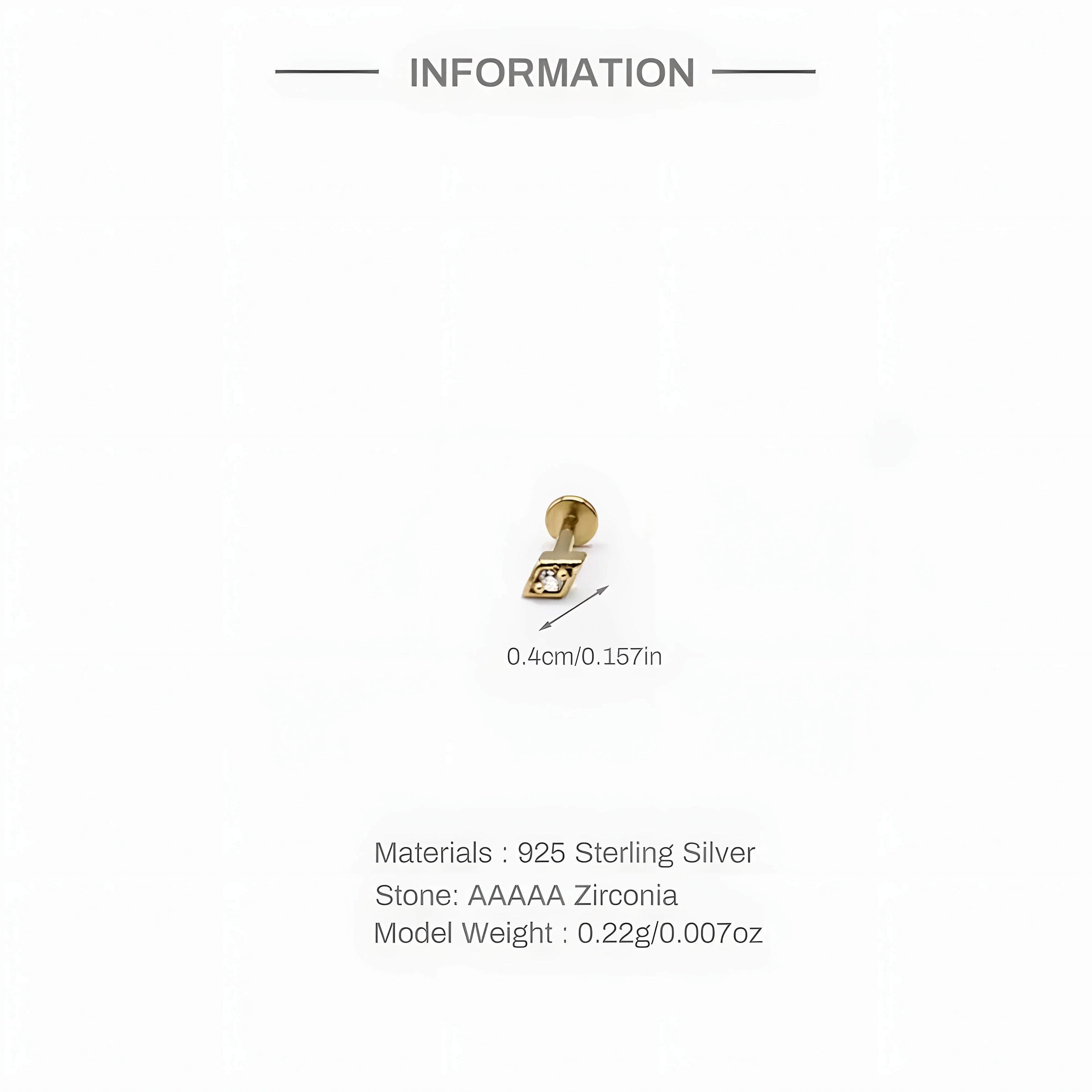 Zircon stud earring, gold-colored 925 sterling silver with AAAAA zirconia, minimal style.