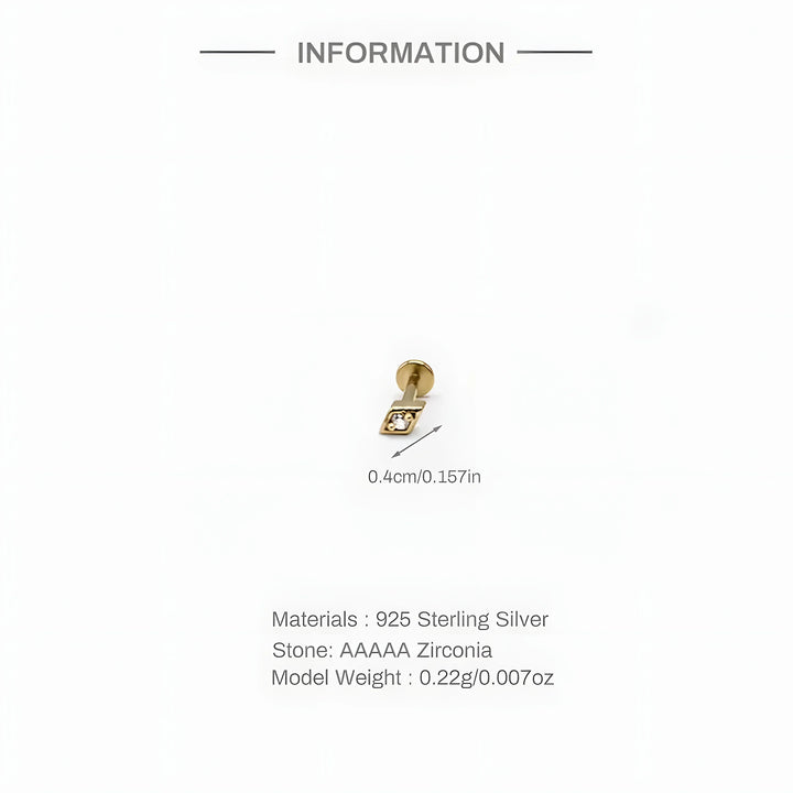 Zircon stud earring, gold-colored 925 sterling silver with AAAAA zirconia, minimal style.