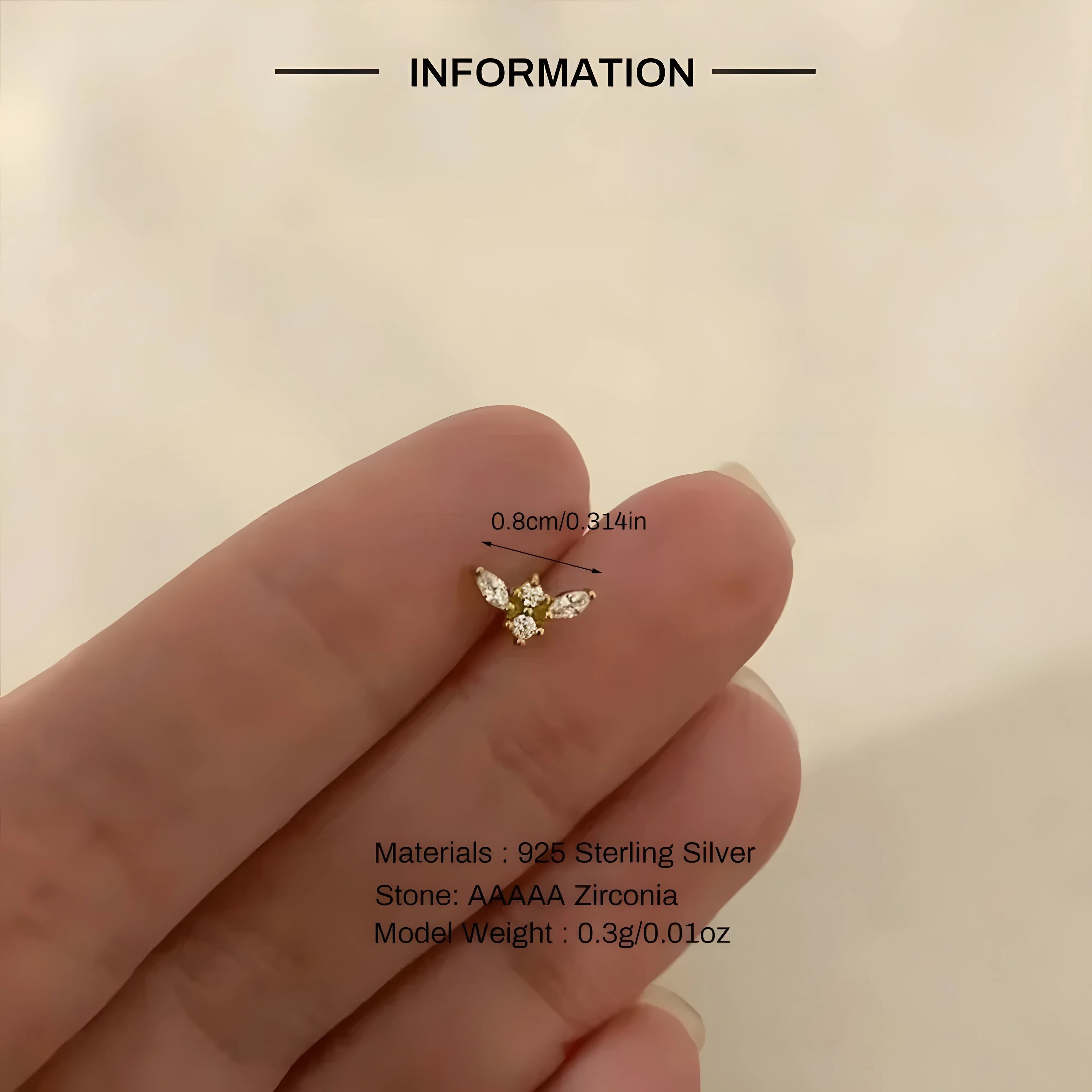 Gold zircon stud earring, 925 sterling silver, AAAA zirconia, minimal design, small size