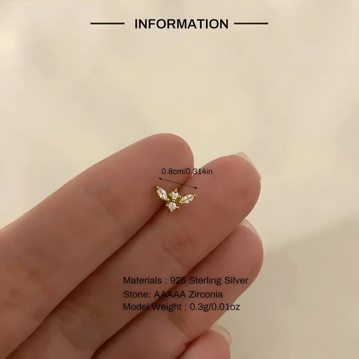 Gold zircon stud earring, 925 sterling silver, AAAA zirconia, minimal design, small size