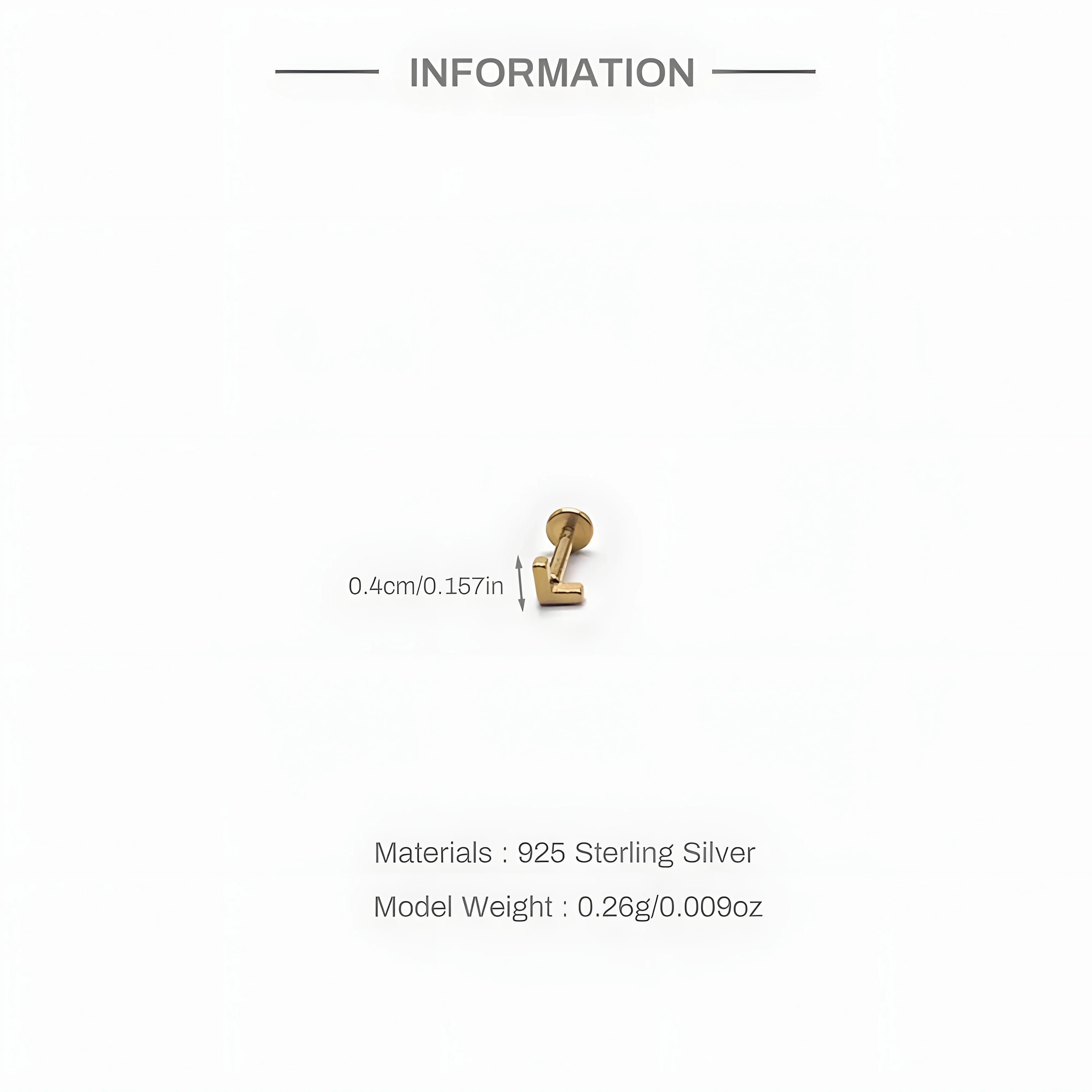 Zircon stud earring, gold color, 925 sterling silver, minimal geometric style, 0.4cm size